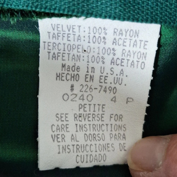 Vintage Union Made Velvet Taffeta Emerald Green Unique Midi Dress Size 4P - Picture 13 of 14
